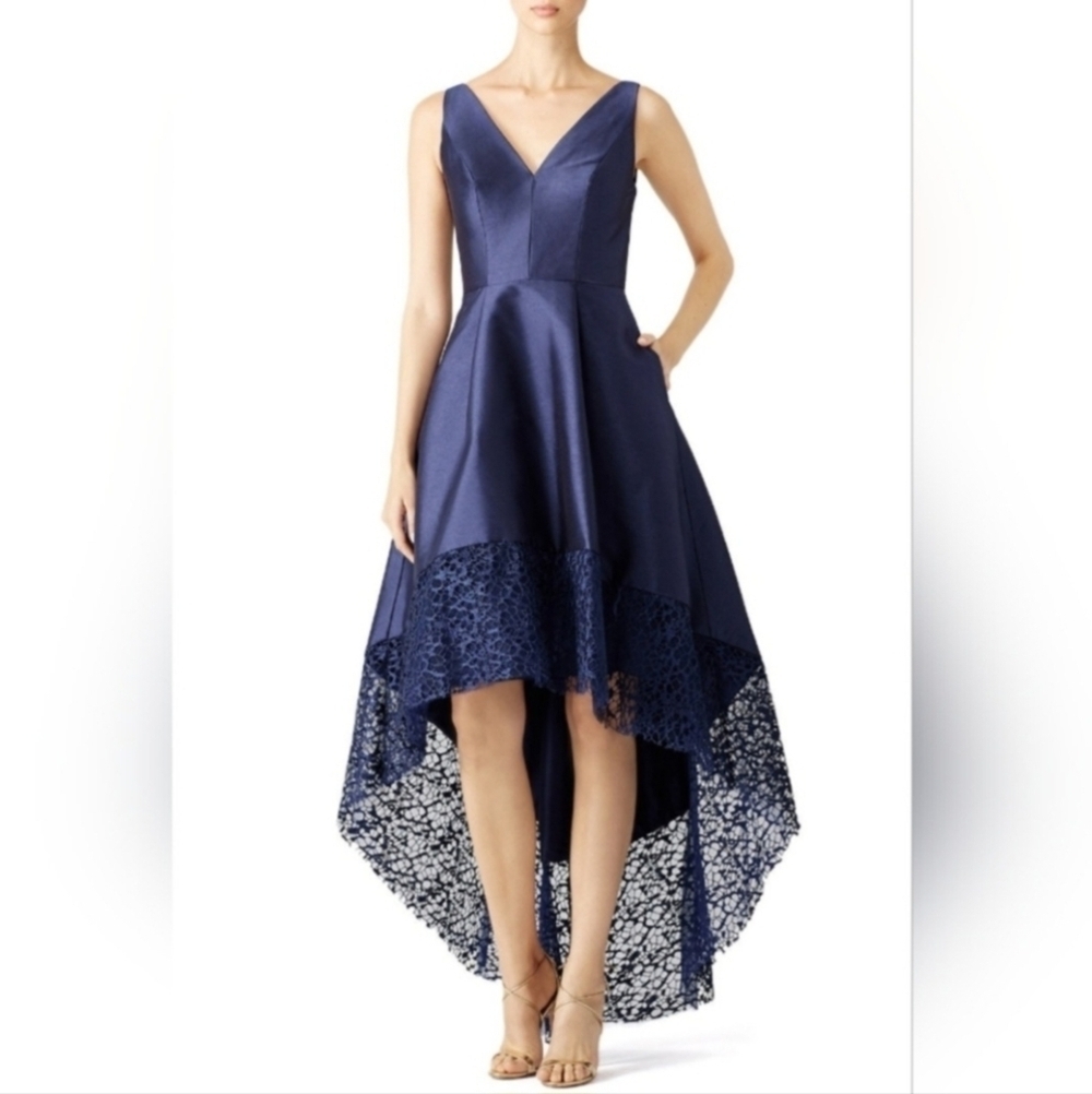 Monique Lhuillier Navy Spiderweb Gown Women's 22 V-Neck Sleeveless Dress EUC
